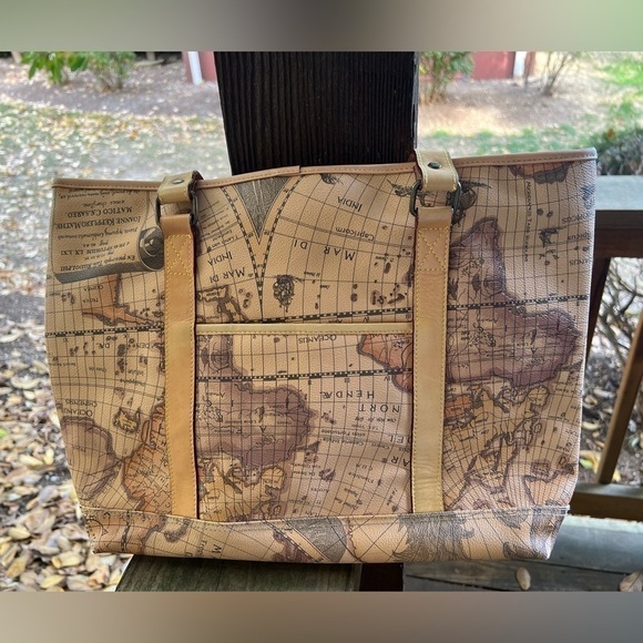 Allan Edmond world canvas leather tote brown 16 x 12 preppy travel work - Picture 11 of 15